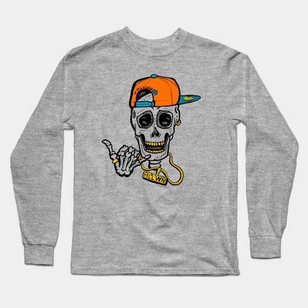 Skully Halloween - Black Long Sleeve T-Shirt by Lunch Bag Tees